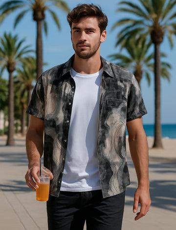 Black Liquid Design | Men's Half Sleeve Cotton Shirt - Stylish & Comfortable Casual Wear