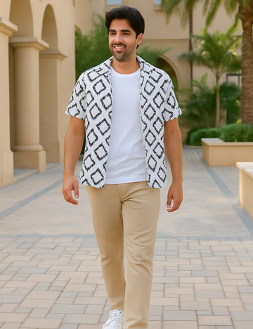 Diagonal Design | Men's Half Sleeve Cotton Shirt - Stylish & Comfortable Casual Wear