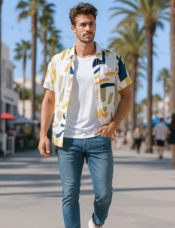 Geometry Design | Men's Half Sleeve Cotton Shirt - Stylish & Comfortable Casual Wear
