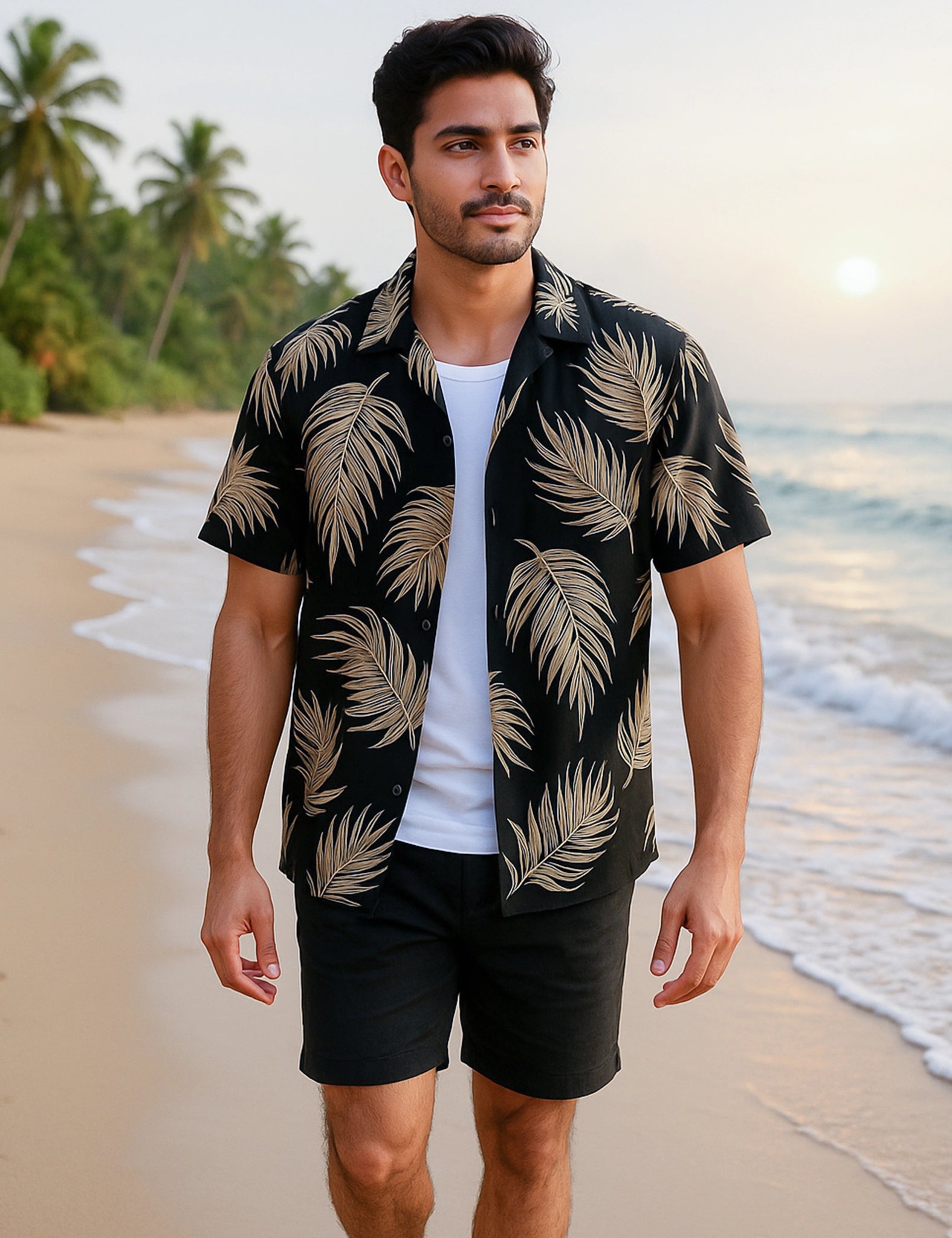 Black Leaves Design | Men's Half Sleeve Cotton Shirt - Stylish & Comfortable Casual Wear