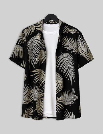 Black Leaves Design | Men's Half Sleeve Cotton Shirt - Stylish & Comfortable Casual Wear