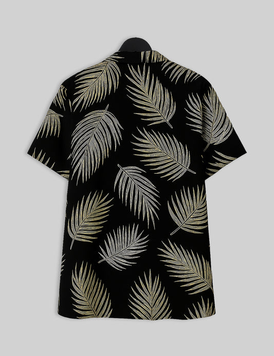 Black Leaves Design | Men's Half Sleeve Cotton Shirt - Stylish & Comfortable Casual Wear