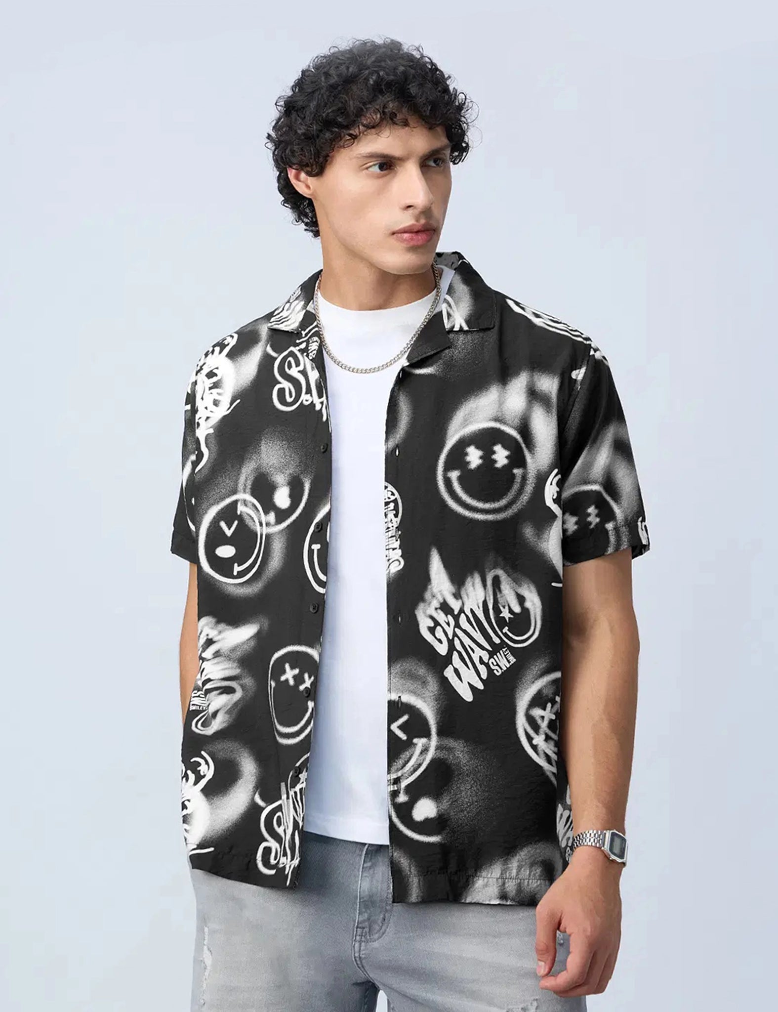 Black Smile Design | Men's Half Sleeve Cotton Shirt - Stylish & Comfortable Casual Wear