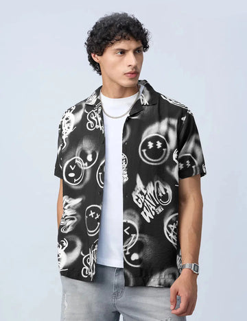 Black Smile Design | Men's Half Sleeve Cotton Shirt - Stylish & Comfortable Casual Wear