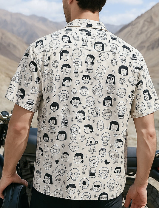 Cream Cartoon Design | Men's Half Sleeve Cotton Shirt - Stylish & Comfortable Casual Wear