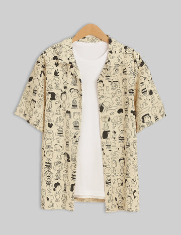 Cream Cartoon Design | Men's Half Sleeve Cotton Shirt - Stylish & Comfortable Casual Wear - XPST