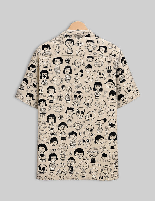 Cream Cartoon Design | Men's Half Sleeve Cotton Shirt - Stylish & Comfortable Casual Wear