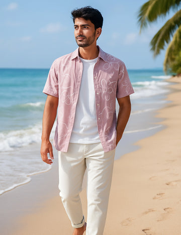 Floral Outline Design | Men's Half Sleeve Cotton Shirt - Stylish & Comfortable Casual Wear