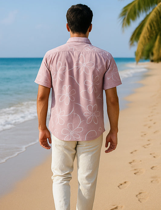 Floral Outline Design | Men's Half Sleeve Cotton Shirt - Stylish & Comfortable Casual Wear