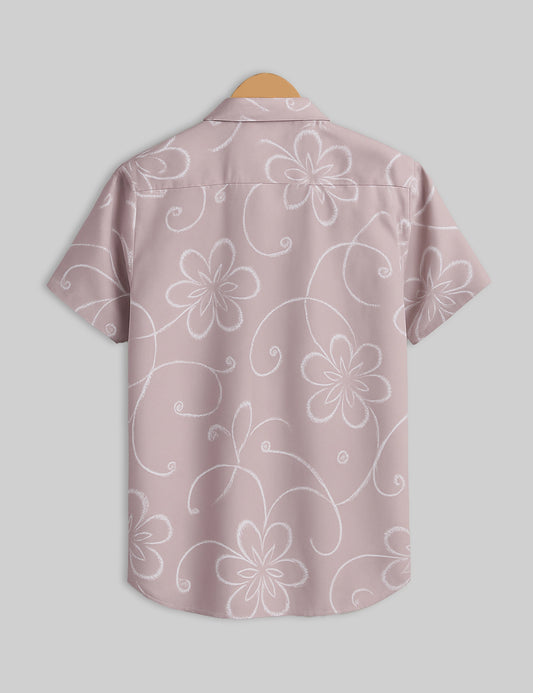 Floral Outline Design | Men's Half Sleeve Cotton Shirt - Stylish & Comfortable Casual Wear