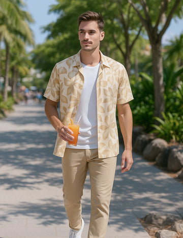 Orange Leaf Design | Men's Half Sleeve Cotton Shirt - Stylish & Comfortable Casual Wear