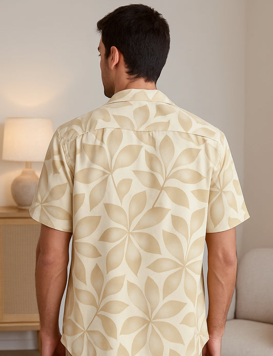 Orange Leaf Design | Men's Half Sleeve Cotton Shirt - Stylish & Comfortable Casual Wear