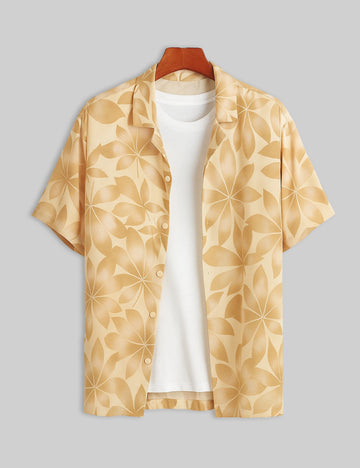 Orange Leaf Design | Men's Half Sleeve Cotton Shirt - Stylish & Comfortable Casual Wear - XPST