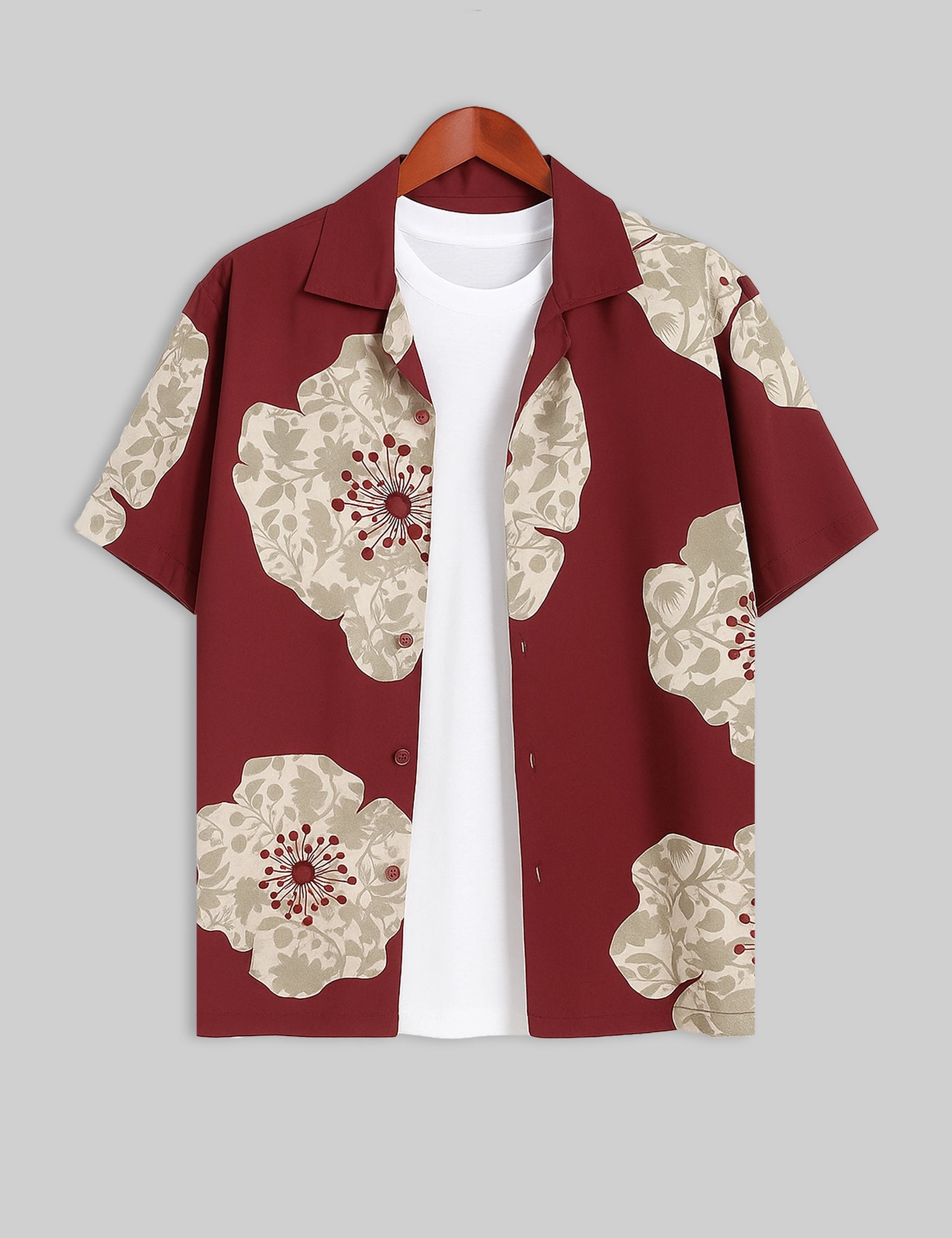 Red Flower Design | Men's Half Sleeve Cotton Shirt - Stylish & Comfortable Casual Wear