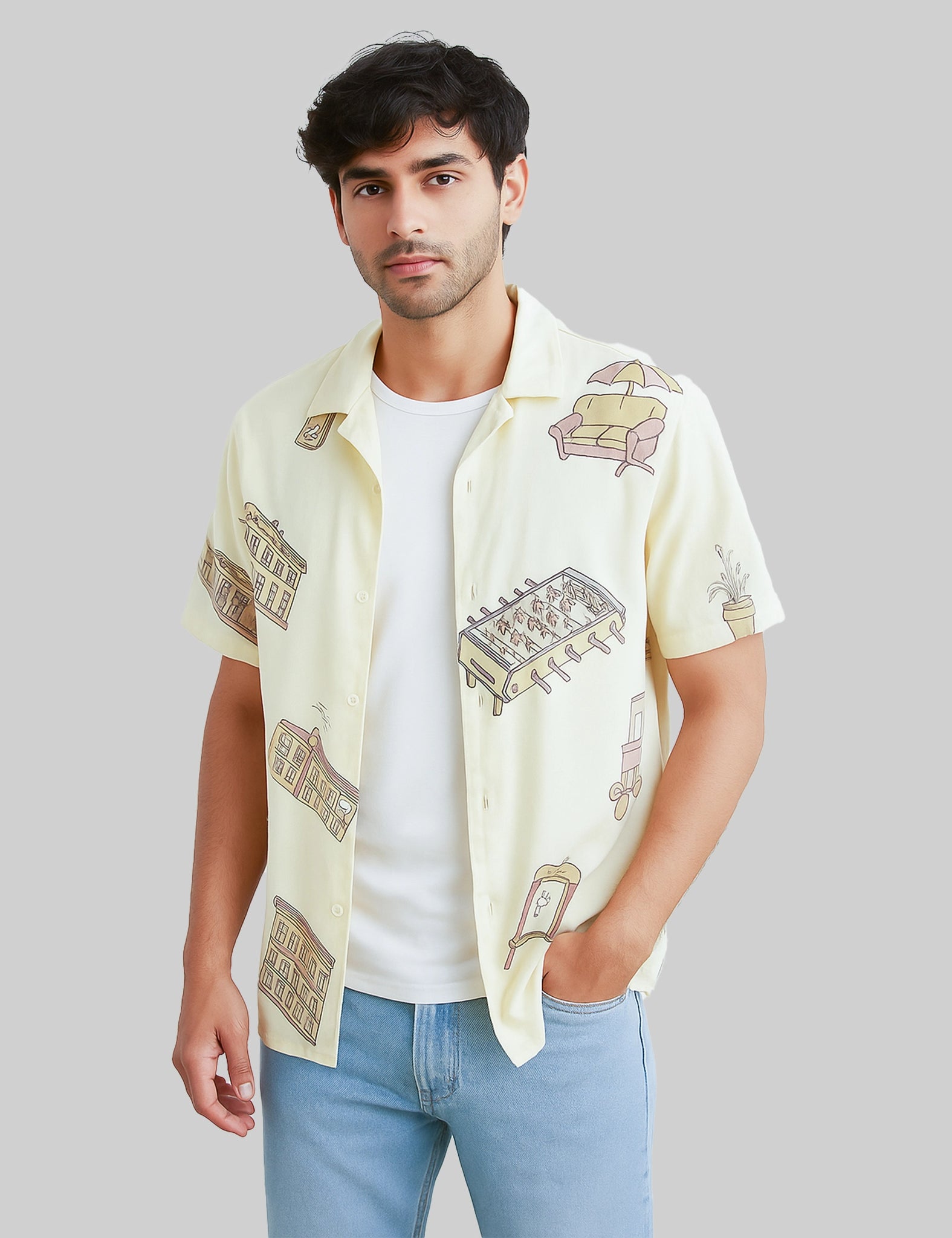 Barbeque Design | Men's Half Sleeve Cotton Shirt - Stylish & Comfortable Casual Wear