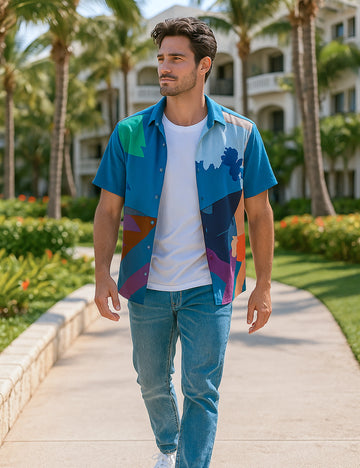 Beach Design | Men's Half Sleeve Cotton Shirt - Stylish & Comfortable Casual Wear
