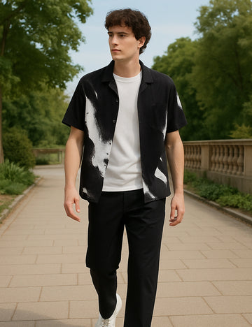 Black Scratch Design | Men's Half Sleeve Cotton Shirt - Stylish & Comfortable Casual Wear