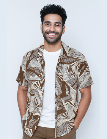 Brown Mandala Design | Men's Half Sleeve Cotton Shirt - Stylish & Comfortable Casual Wear