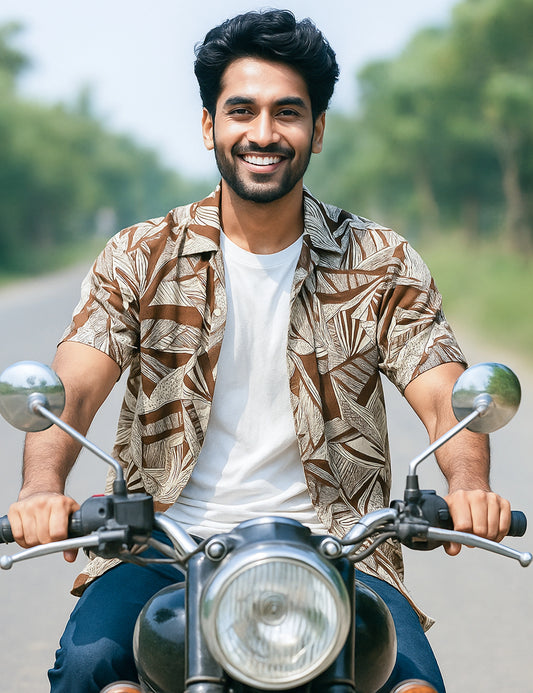 Brown Mandala Design | Men's Half Sleeve Cotton Shirt - Stylish & Comfortable Casual Wear