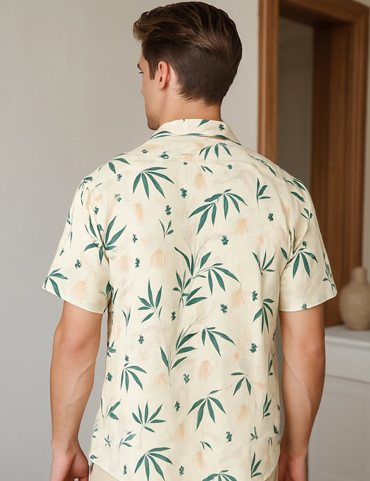 Green Leaves Design | Men's Half Sleeve Cotton Shirt - Stylish & Comfortable Casual Wear