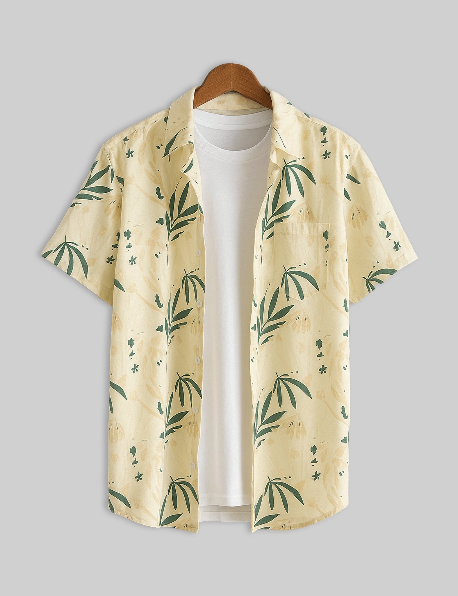Green Leaves Design | Men's Half Sleeve Cotton Shirt - Stylish & Comfortable Casual Wear