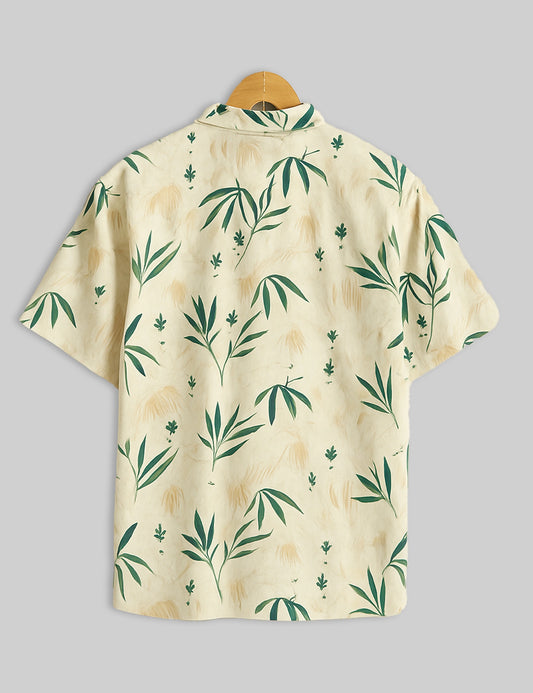 Green Leaves Design | Men's Half Sleeve Cotton Shirt - Stylish & Comfortable Casual Wear