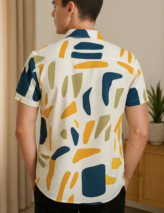 Geometry Design | Men's Half Sleeve Cotton Shirt - Stylish & Comfortable Casual Wear