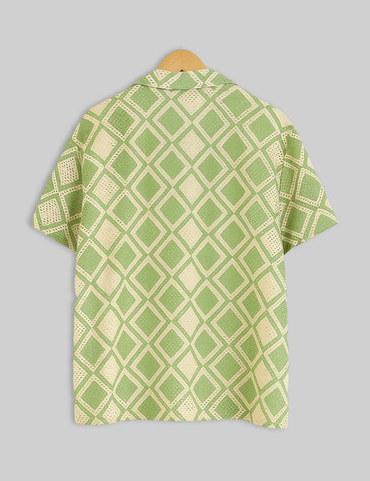 Green Diagonal Design | Men's Half Sleeve Cotton Shirt - Stylish & Comfortable Casual Wear