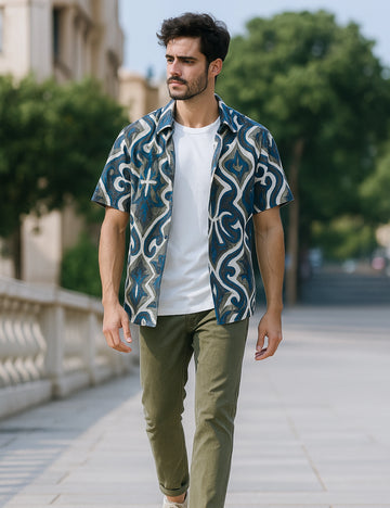 Mirror Effect Design | Men's Half Sleeve Cotton Shirt - Stylish & Comfortable Casual Wear