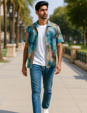 Multi Pixels Design | Men's Half Sleeve Cotton Shirt - Stylish & Comfortable Casual Wear