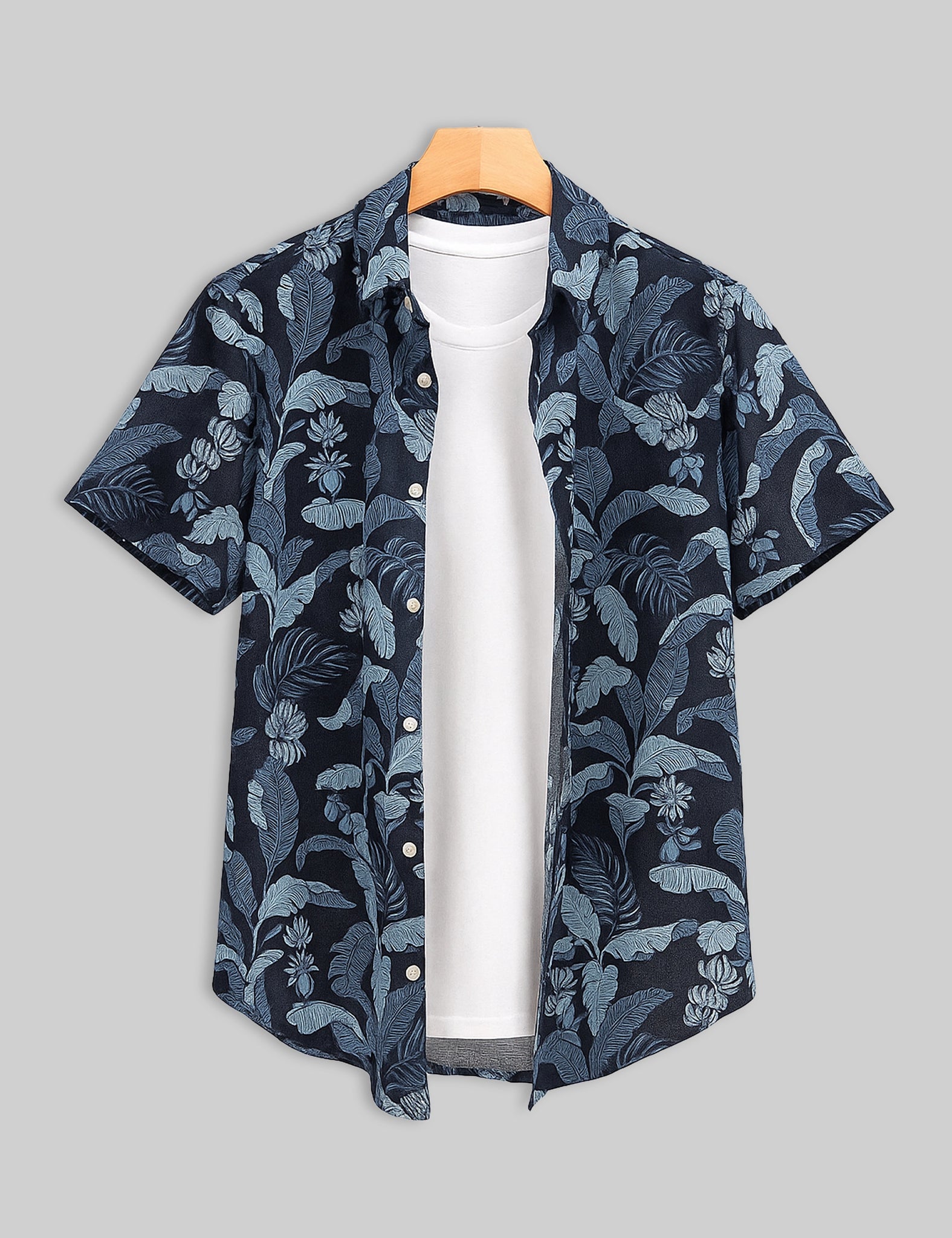 Navy Floral Design | Men's Half Sleeve Cotton Shirt - Stylish & Comfortable Casual Wear
