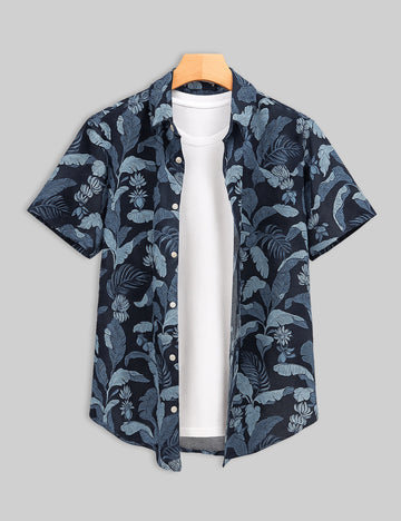 Navy Floral Design | Men's Half Sleeve Cotton Shirt - Stylish & Comfortable Casual Wear