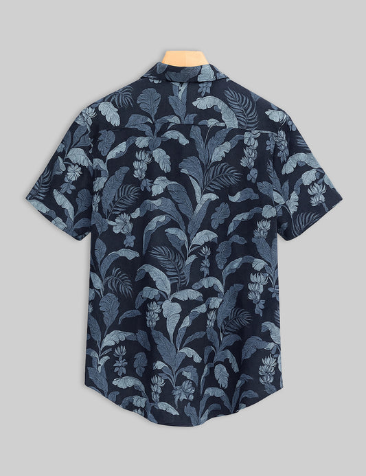 Navy Floral Design | Men's Half Sleeve Cotton Shirt - Stylish & Comfortable Casual Wear