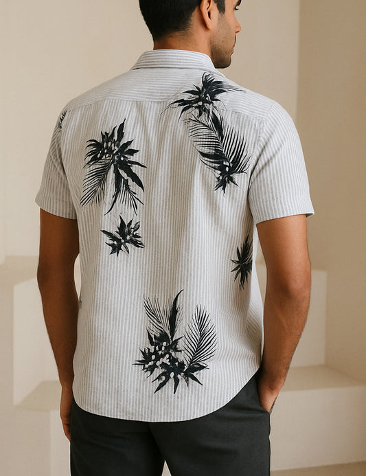 White Leaf Design | Men's Half Sleeve Cotton Shirt - Stylish & Comfortable Casual Wear