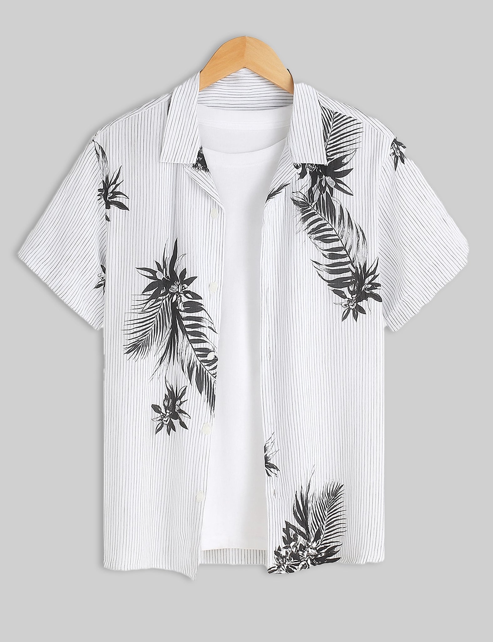 White Leaf Design | Men's Half Sleeve Cotton Shirt - Stylish & Comfortable Casual Wear
