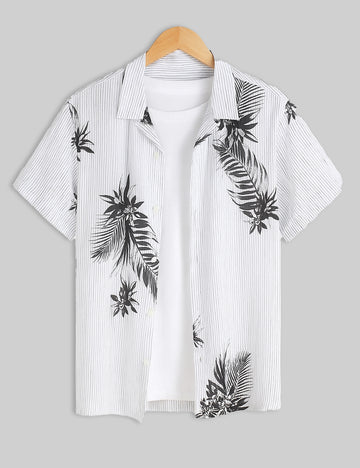White Leaf Design | Men's Half Sleeve Cotton Shirt - Stylish & Comfortable Casual Wear