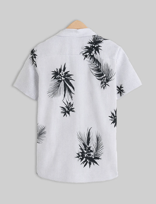 White Leaf Design | Men's Half Sleeve Cotton Shirt - Stylish & Comfortable Casual Wear