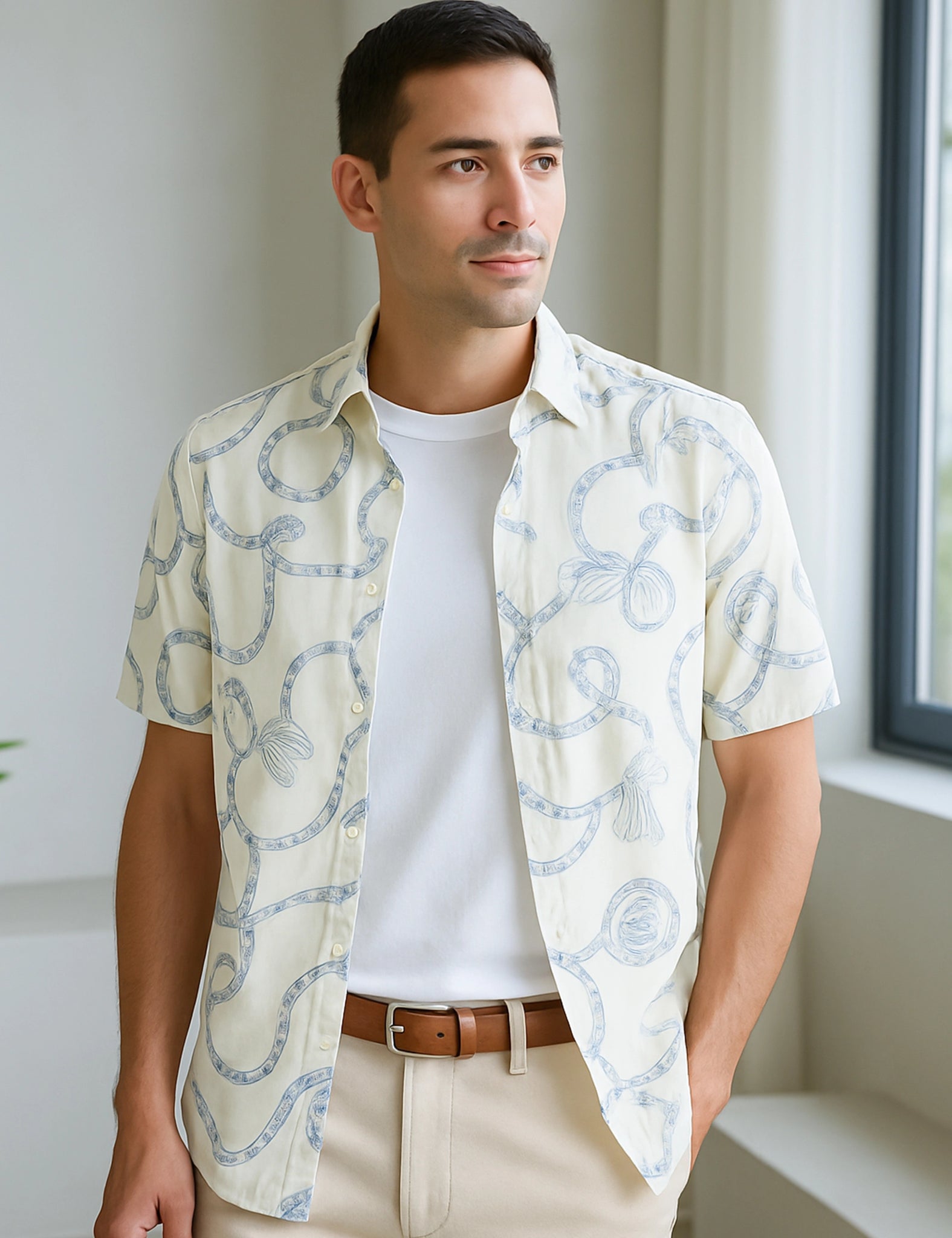 White Rope Design | Men's Half Sleeve Cotton Shirt - Stylish & Comfortable Casual Wear