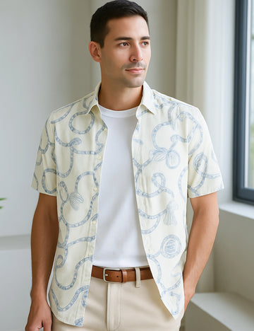 White Rope Design | Men's Half Sleeve Cotton Shirt - Stylish & Comfortable Casual Wear