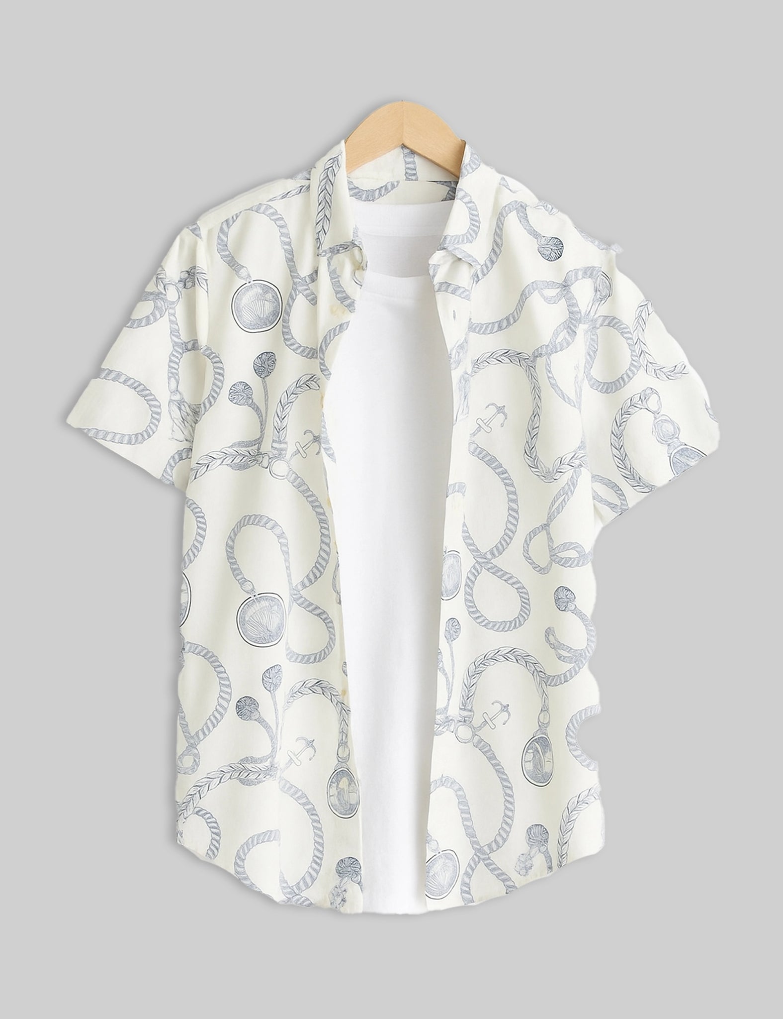 White Rope Design | Men's Half Sleeve Cotton Shirt - Stylish & Comfortable Casual Wear