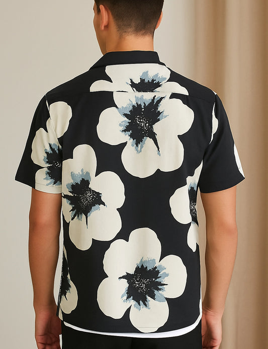 White Tulip Design | Men's Half Sleeve Cotton Shirt - Stylish & Comfortable Casual Wear