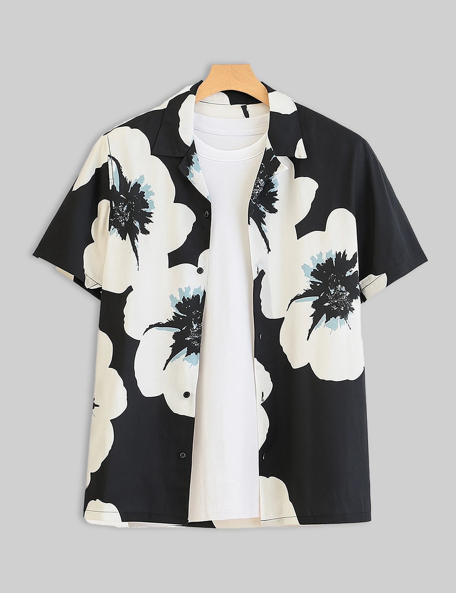 White Tulip Design | Men's Half Sleeve Cotton Shirt - Stylish & Comfortable Casual Wear