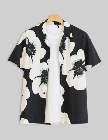 White Tulip Design | Men's Half Sleeve Cotton Shirt - Stylish & Comfortable Casual Wear