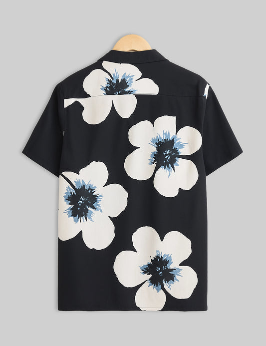 White Tulip Design | Men's Half Sleeve Cotton Shirt - Stylish & Comfortable Casual Wear